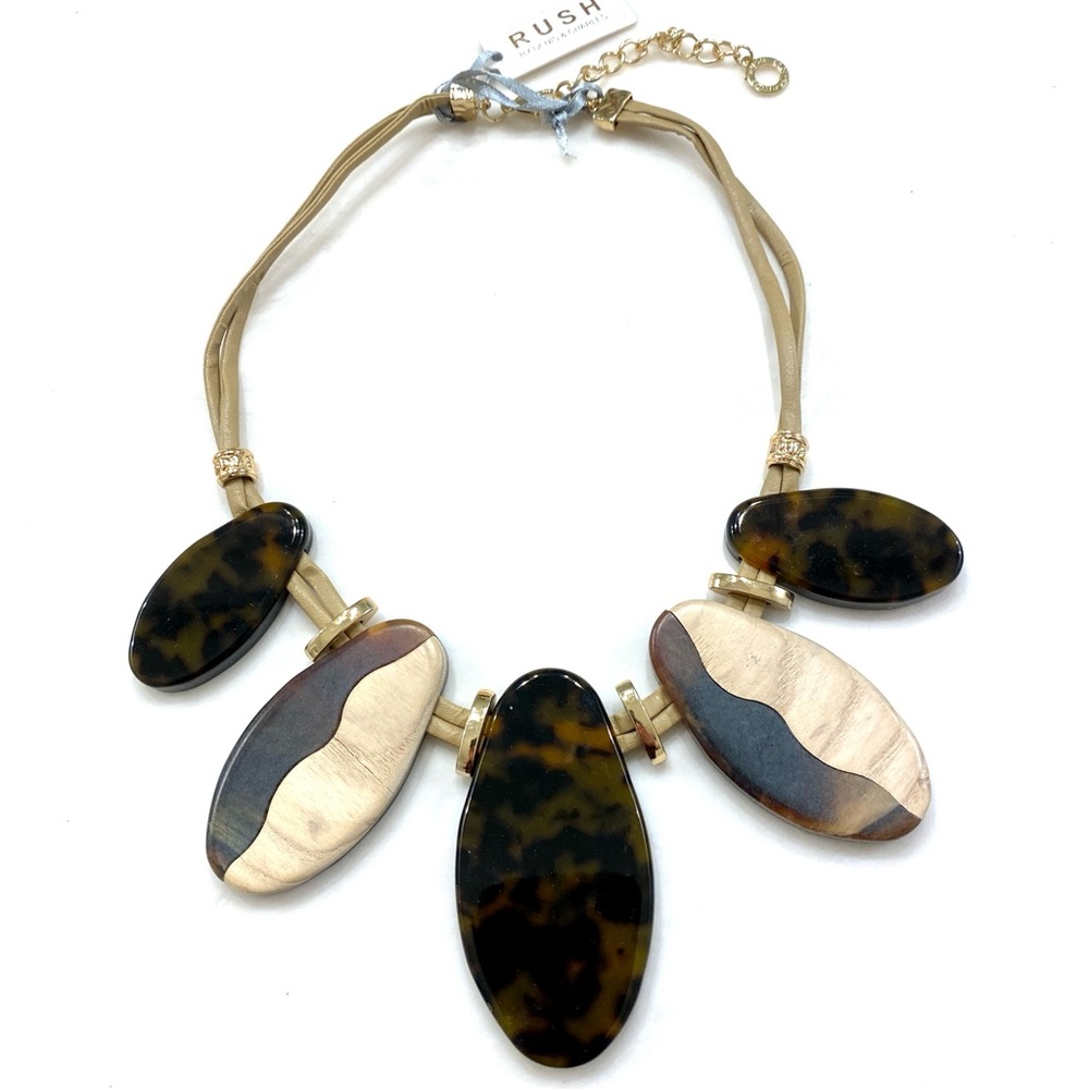 RUSH Tortoiseshell & Gold-Accent Statement Necklace - Bold Oval Pendant
